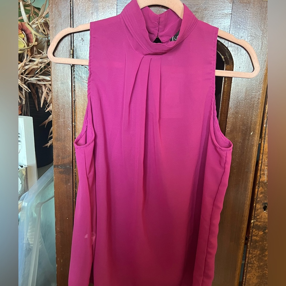 Court De Vague Gather Front Mock Neck Tank Med Raspberry